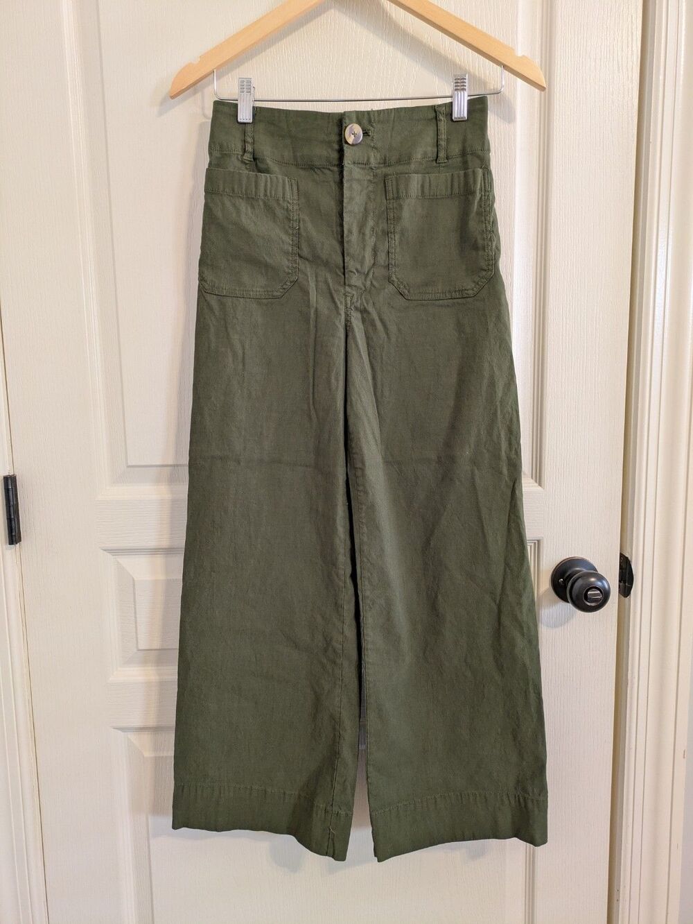 Anthropologie Maeve The Colette Pants Cropped Wide-Leg Green 26 Stretch EUC